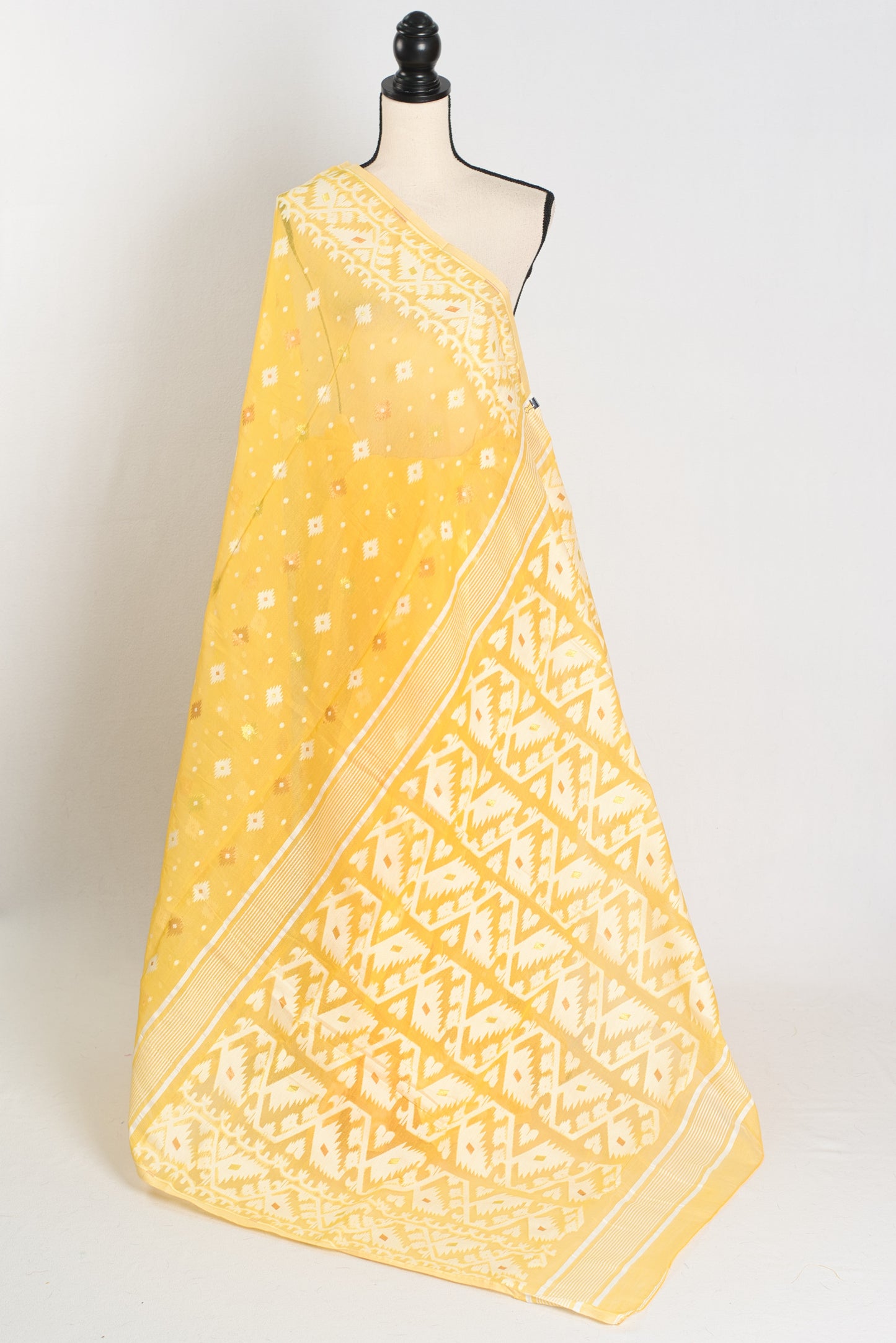 Giri : Soft Yellow and White Blended Soft Cotton Jamdani Bengali Saree image 1