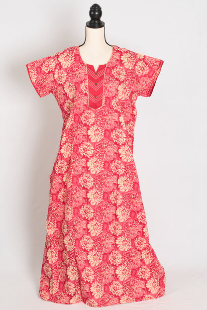 Printed Pink Women Indian Cotton Nighty in Regular Size image 0