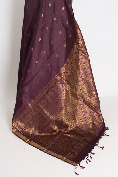 Bidisha: Coffee Brown Pure Kanjivaram Silk Saree | Small Gold Border | Silk Mark image 3