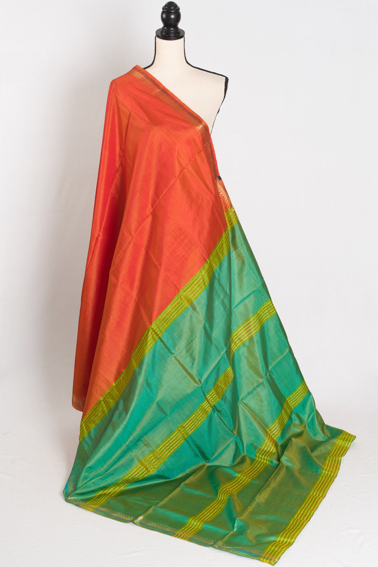 Sameera : Lightweight Small Border Bishnupur Katan Silk Saree in Orange image 1