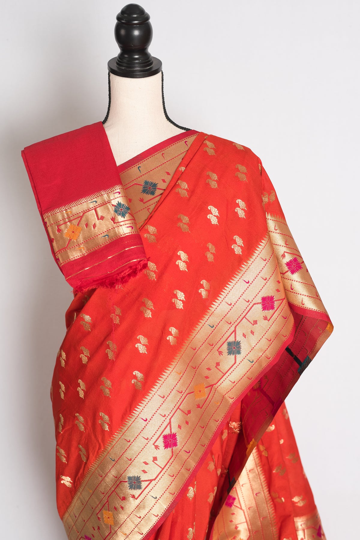 Vaishnavi: Orange and Gold Semi Silk Paithani Saree image 2