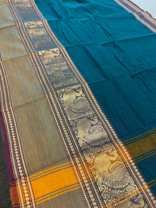 Rama : Handwoven Rama Green Cotton Kanjivaram Saree image 0