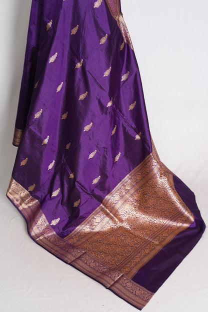 Uma: Purple and Gold Lightweight Katan Banarasi Silk Saree with Blouse Piece image 4