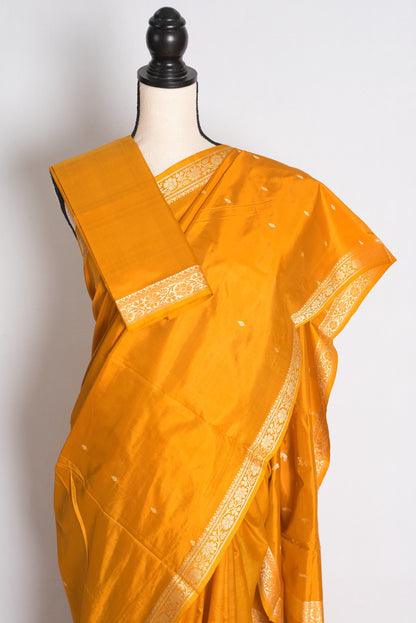 Hema: Yellow and Gold Lightweight Katan Silk Banarasi Saree image 2