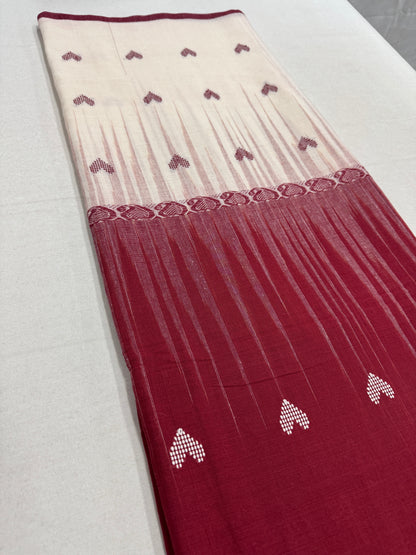 Pritha : Beige and Maroon Dhaniakhali Soft Cotton Saree with Kotki Border image 5