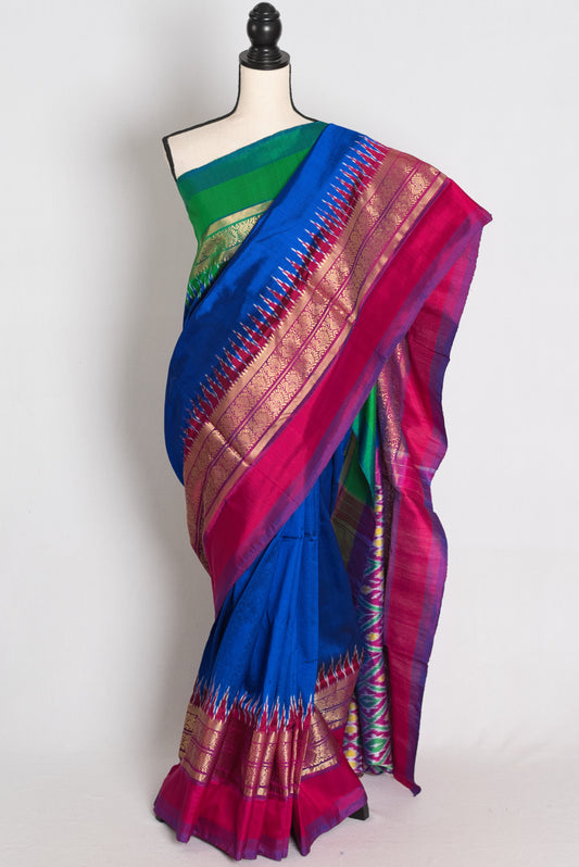 Stuti : Royal Blue Handwoven Pochampally Silk Saree image 0