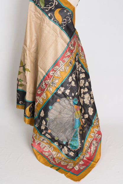 Soraya : Hand Painted Kalamkari Saree on Silk Mark Certified Gachi Tussar Silk image 3