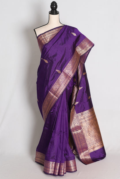 Uma: Purple and Gold Lightweight Katan Banarasi Silk Saree with Blouse Piece image 0