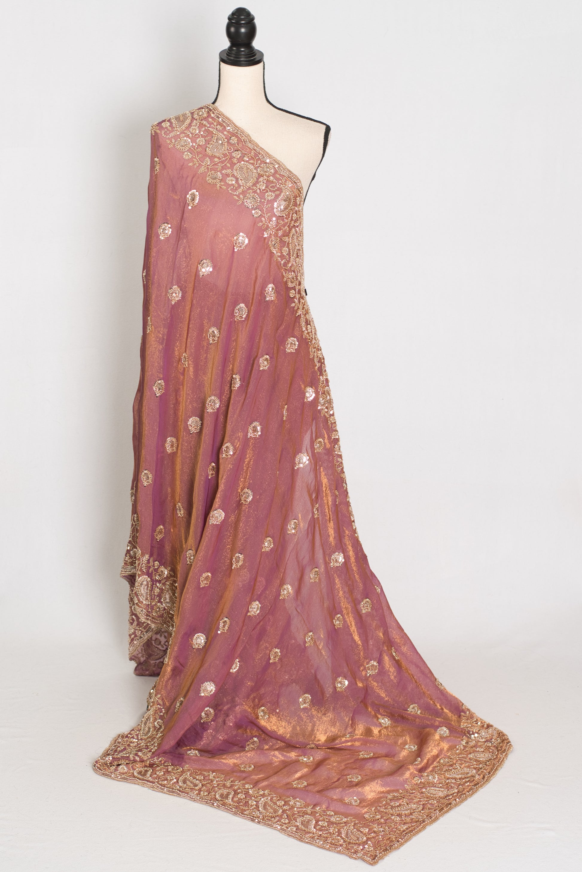 Farheen | Soft Peach Purple Organza Saree | Luxury Cocktail & Wedding Reception image 1