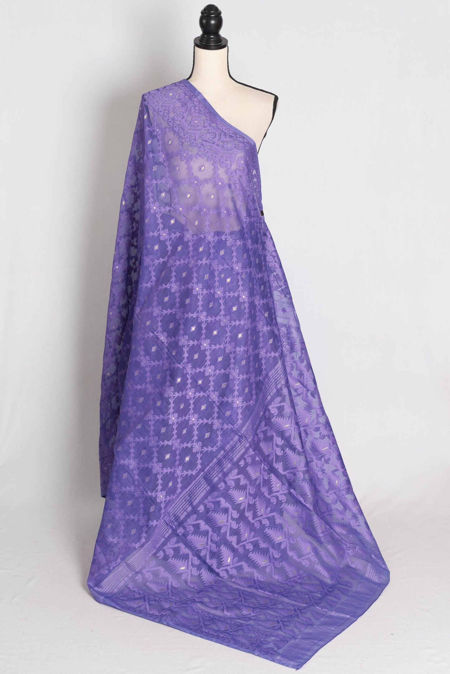 Peu : Iris Purple Soft Blended Cotton Jamdani Saree image 1
