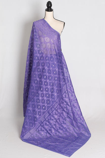 Peu : Iris Purple Soft Blended Cotton Jamdani Saree image 1
