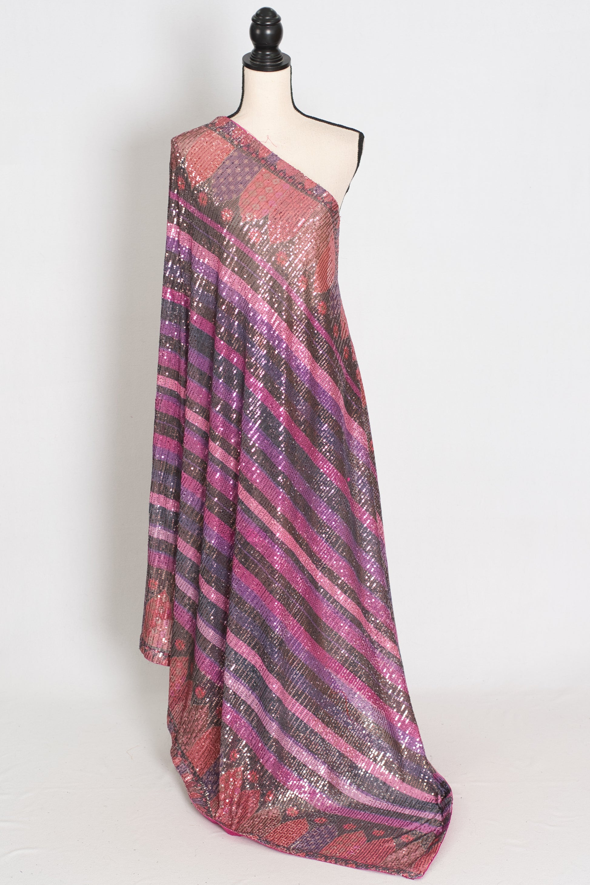 Ruhi | Pink Designer Sequin Saree | Bollywood Style Multi-Tonal Striped Shimmer image 1