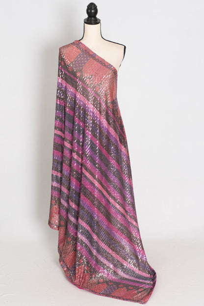 Ruhi | Pink Designer Sequin Saree | Bollywood Style Multi-Tonal Striped Shimmer image 1