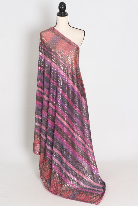 Ruhi | Pink Designer Sequin Saree | Bollywood Style Multi-Tonal Striped Shimmer image 1