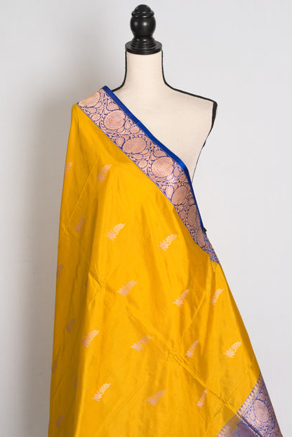 Shukti : Yellow Pure Katan Banarasi Silk Saree with Gold Zari | Silk Mark image 4