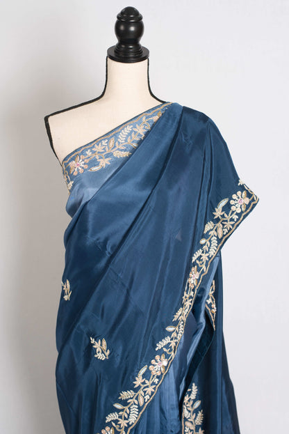 Aanya : Hand Embroidered Zardozi Party Wear Saree in Shades of Blue image 6