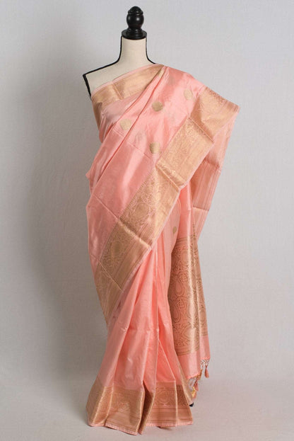 Baby Pink Katan Silk Banarasi Saree with Golden Zari - Saree Mandi