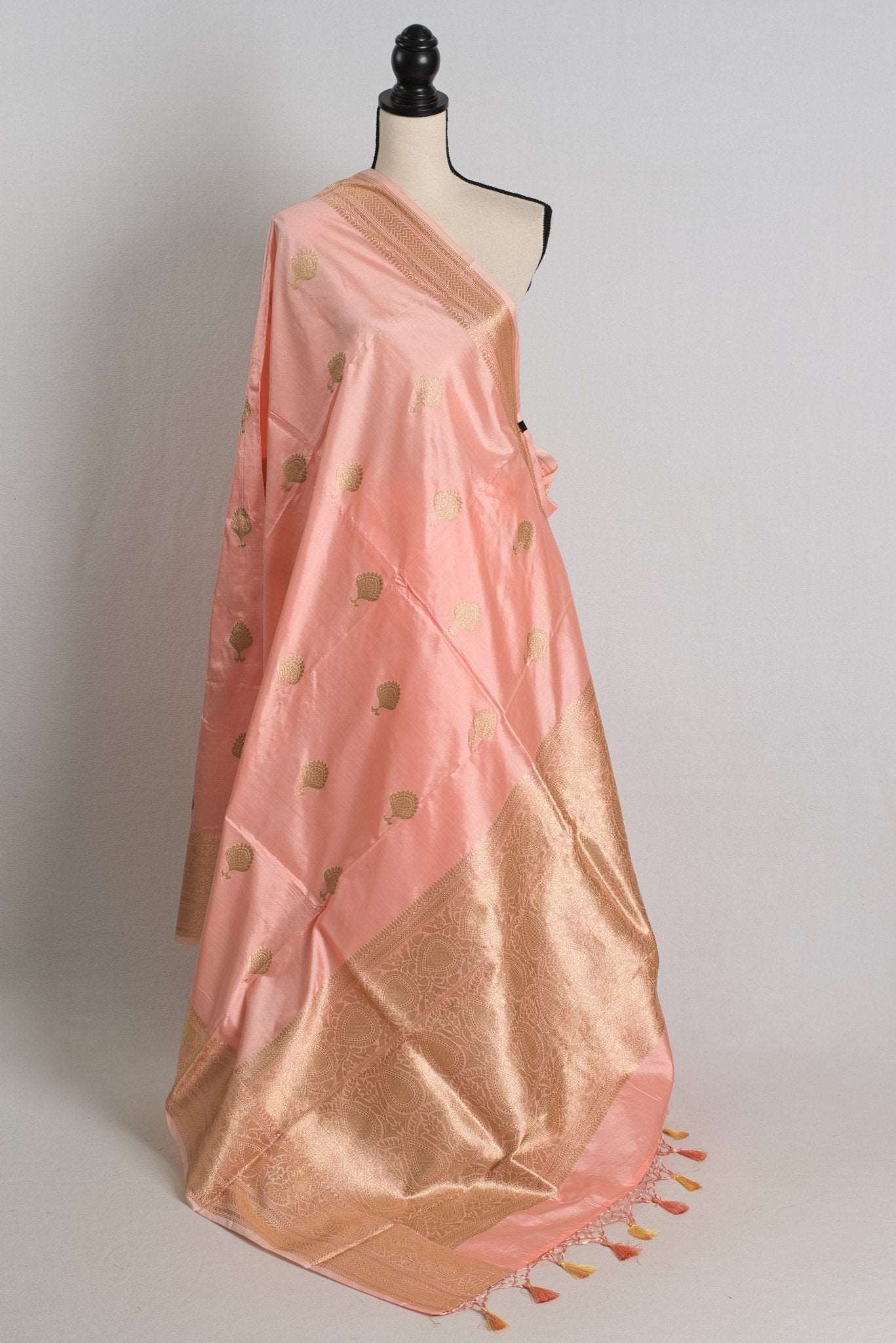 Baby Pink Katan Silk Banarasi Saree with Golden Zari - Saree Mandi