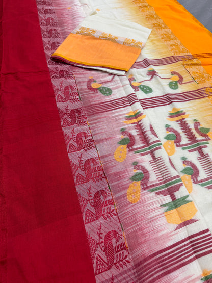 Bidisha : Off White Soft Cotton Bengali Handloom Saree image 3