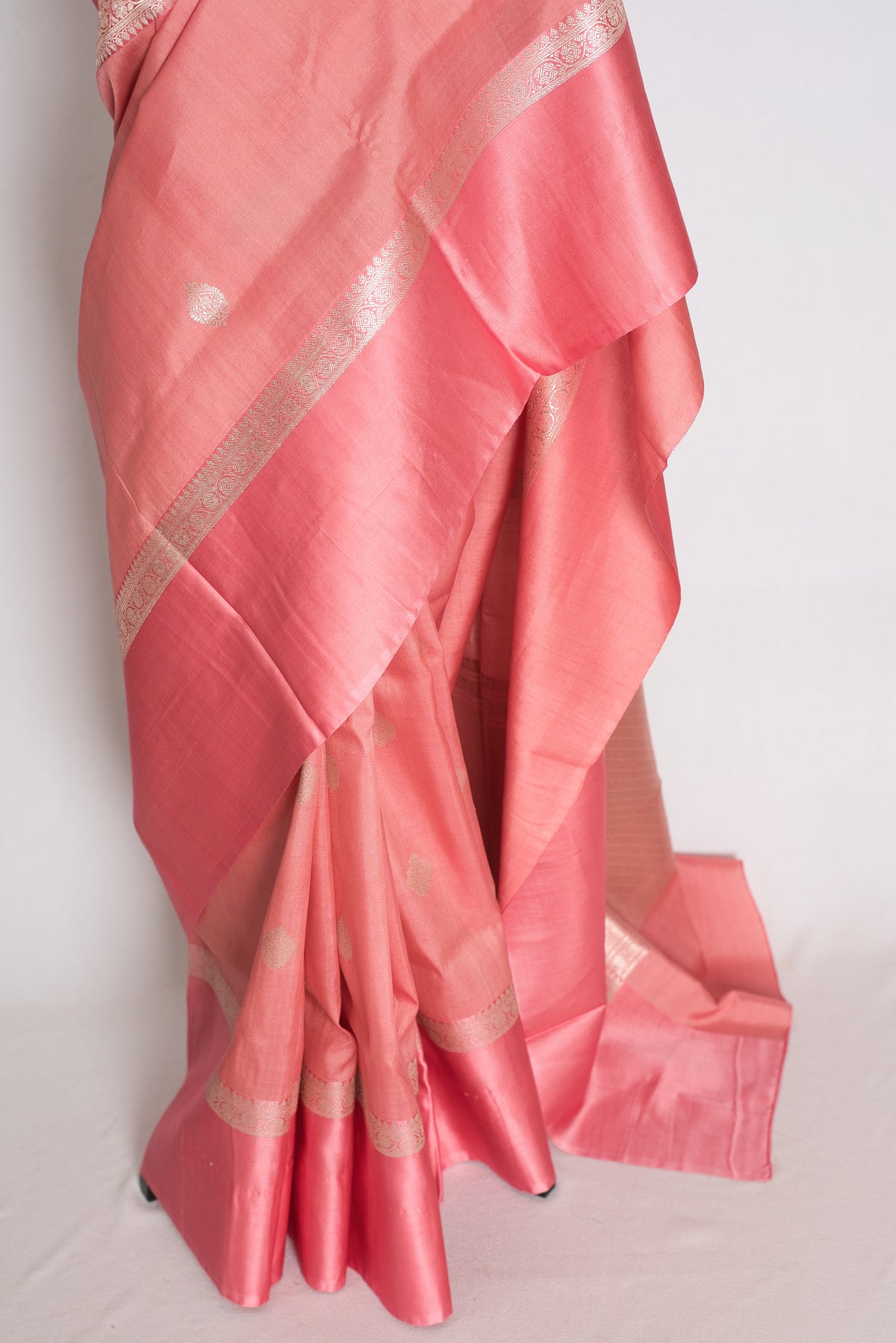 Anisha : Pastel Pink Tussar Silk Banarasi Saree with 36 Size Blouse image 7