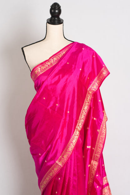 Giri : Certified Silk Banarasi Saree with Resham Work in Hot Pink image 5
