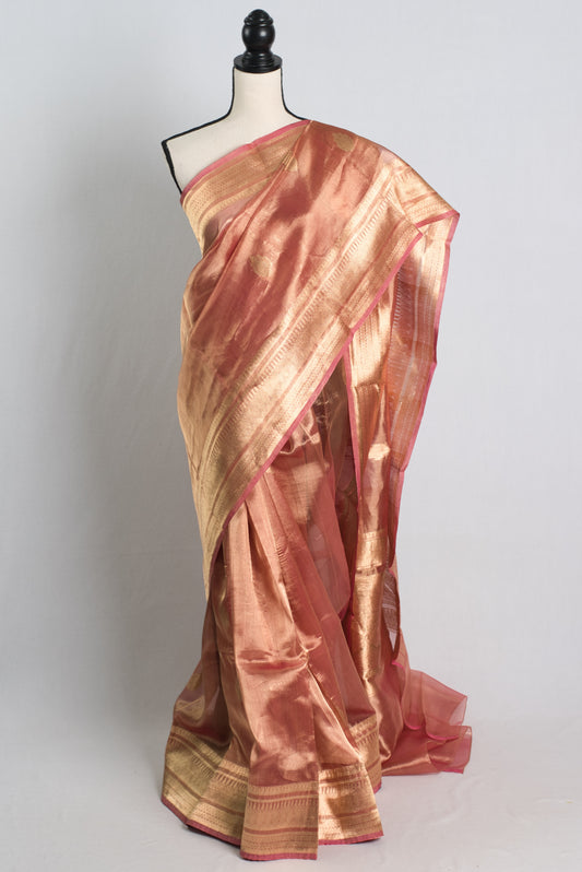 Silk Mark Certified Red Tissue Banarasi Saree with Golden Zari