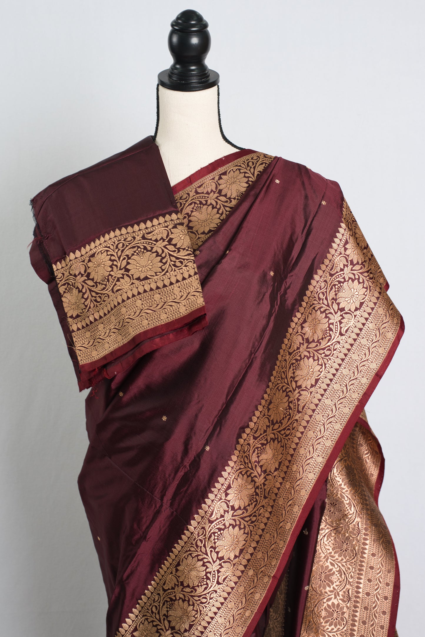 Silk Mark Certified Coffee Brown Banarasi Katan Silk Saree with Golden Zari