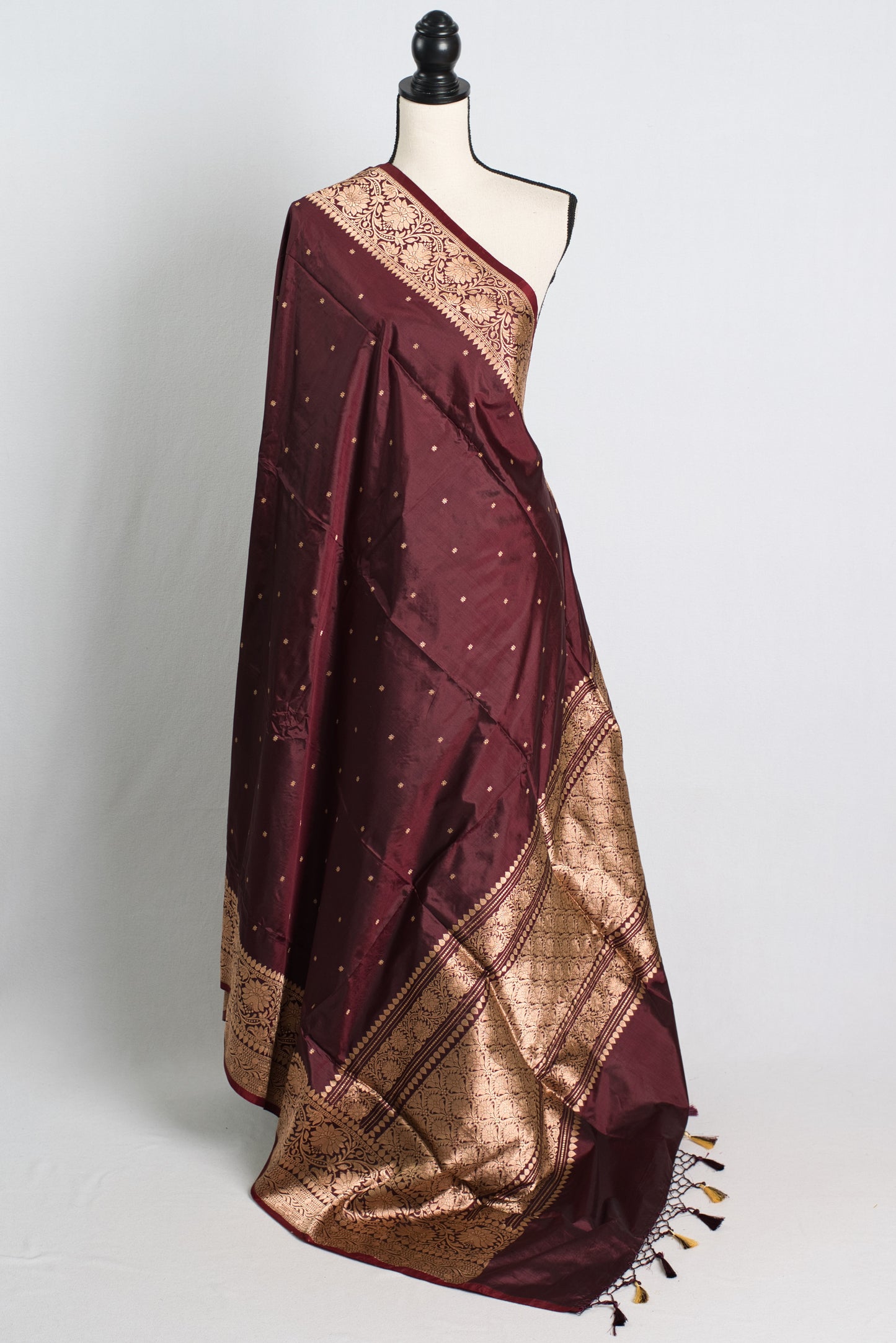 Silk Mark Certified Coffee Brown Banarasi Katan Silk Saree with Golden Zari