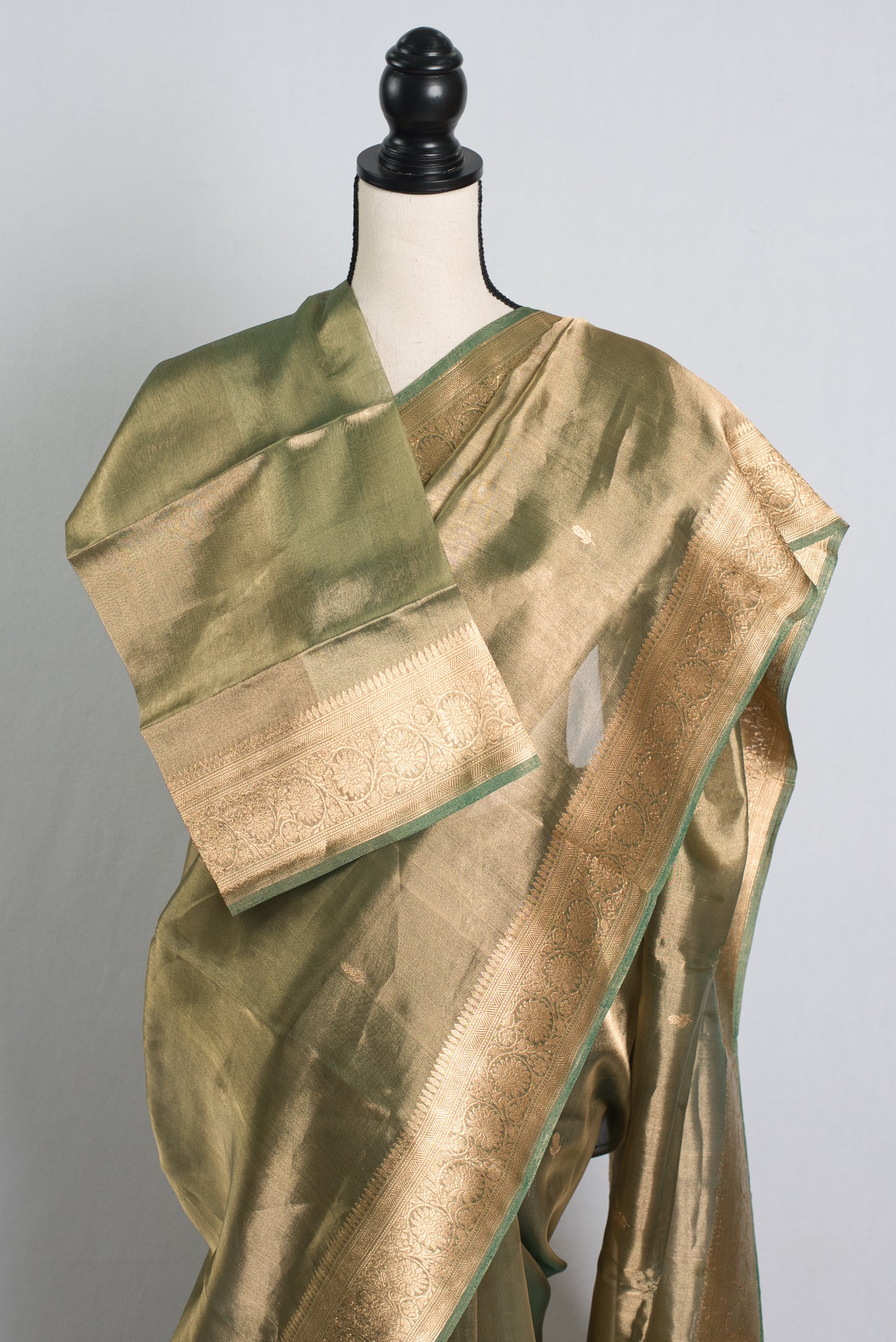 Silk Mark Certified Green Tissue Banarasi Saree with Golden Zari