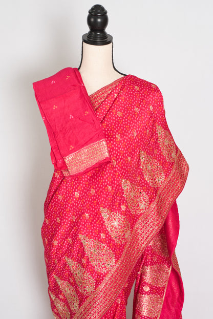 Mili | Hot Pink Dola Silk Embroidery Saree | Sequins & Zari Accents image 3