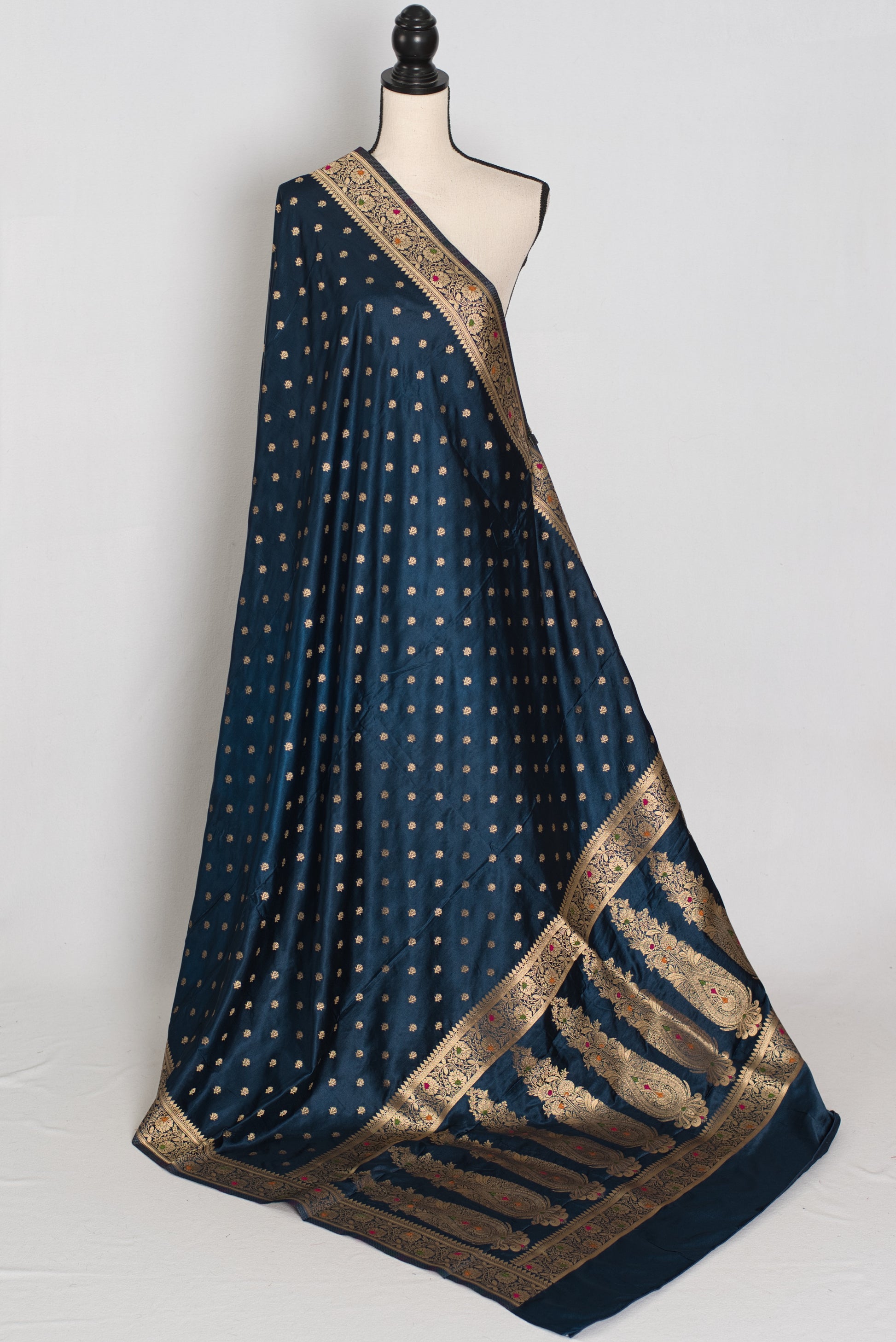 Nayan | Midnight Blue Semi Mashru Banarasi Saree | Pre-Stitched Size 38 Blouse image 3