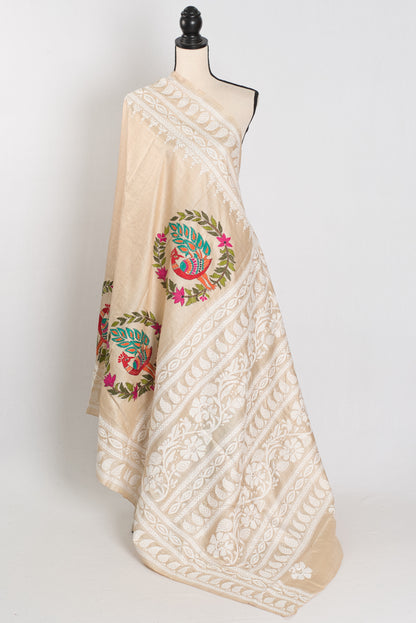 Gini | Exclusive Hand-Embroidered Gachi Tussar Kantha Stitch Saree image 1