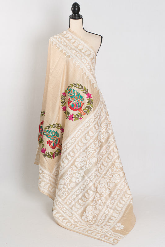 Gini | Exclusive Hand-Embroidered Gachi Tussar Kantha Stitch Saree image 1