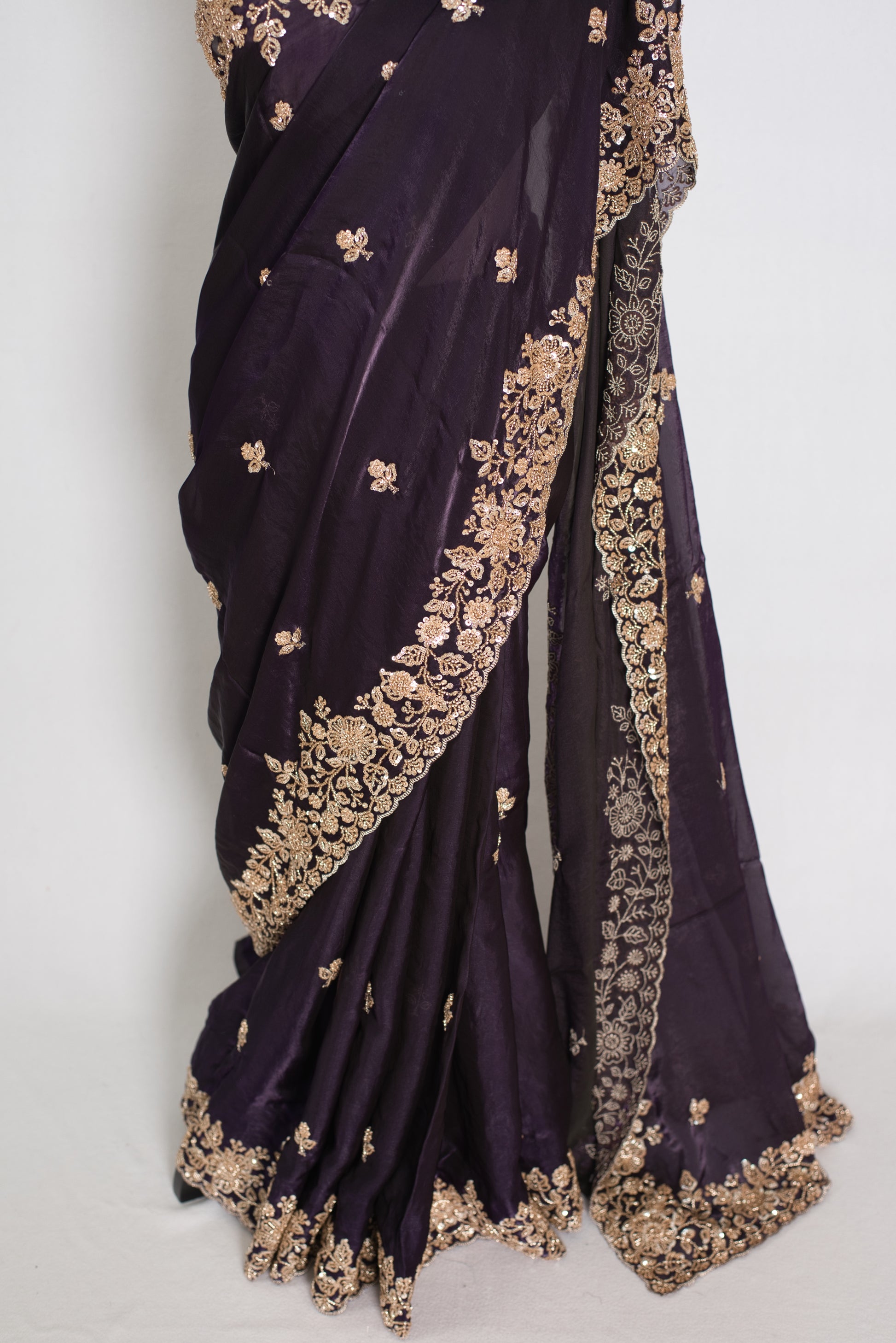 Priya | Deep Purple Tissue Saree | Stitched Size 38 Blouse (Adjustable to 40) image 6