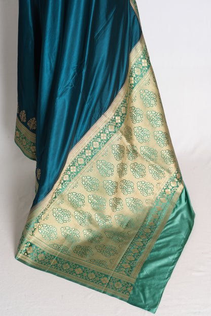 Aarna: Blue Semi Mashru Valkalam Banarasi Silk Saree with 40 Size Blouse image 6