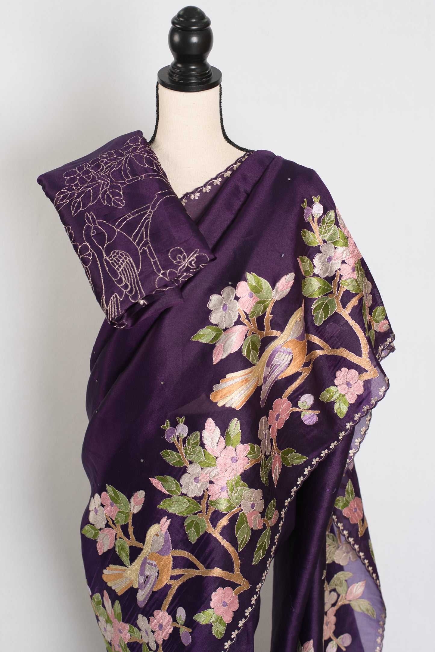 Subha : Embroidery Designer Organza Saree in Purple image 2