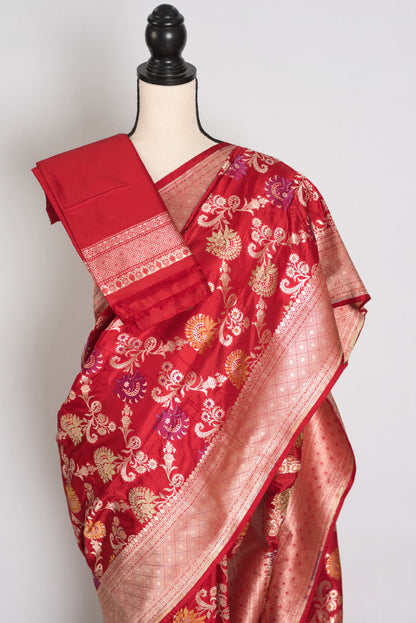Naaz : Dark Red and Gold Minakari Jaal Katan Silk Bridal Banarasi Saree image 2