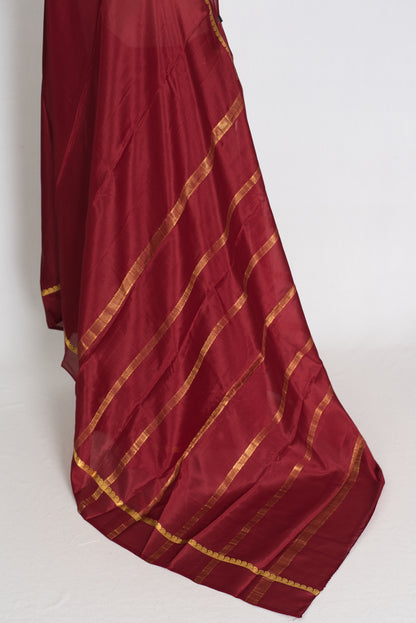 Mekhla Maroon and Gold Pure Mysore Crepe Silk Saree – Silk Mark Certified image 4