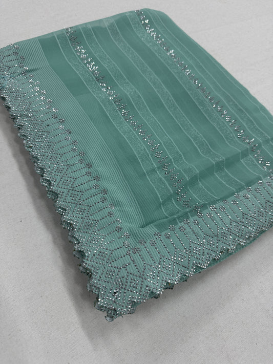 Pastel Dream - Designer Chiffon Saree in Sea Green image 0
