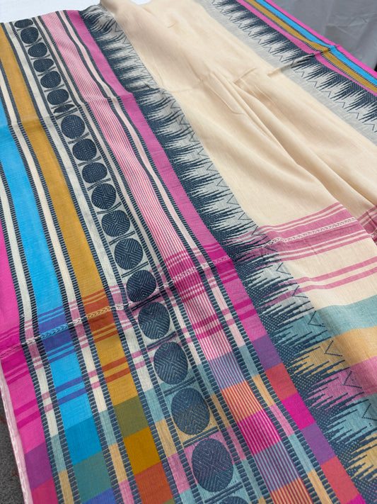 Shweta: Handwoven Dhaniakhali Bengali Soft Cotton Saree with Wide Border image 0
