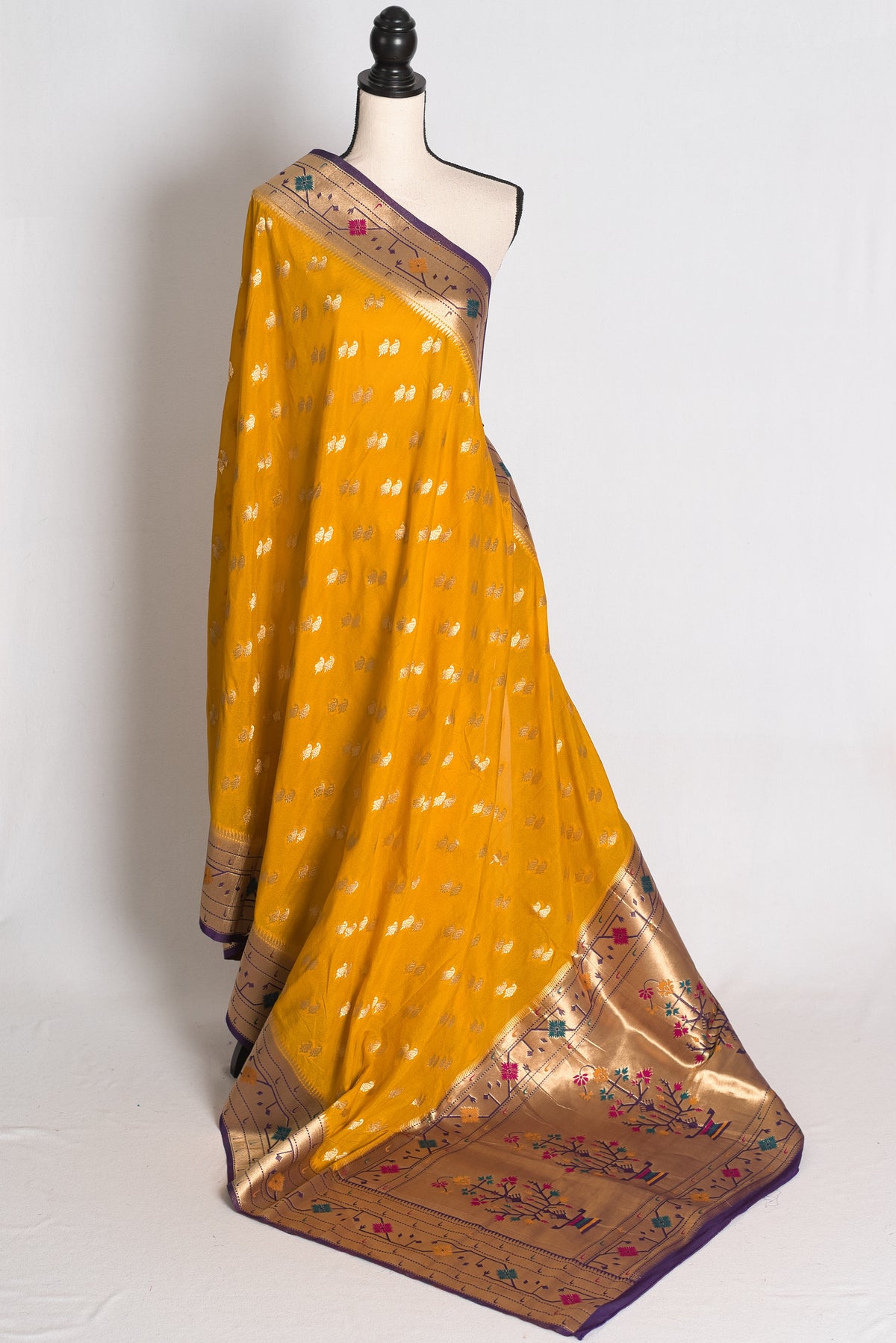 Diya: Yellow and Purple Paithani Semi Silk Saree image 1