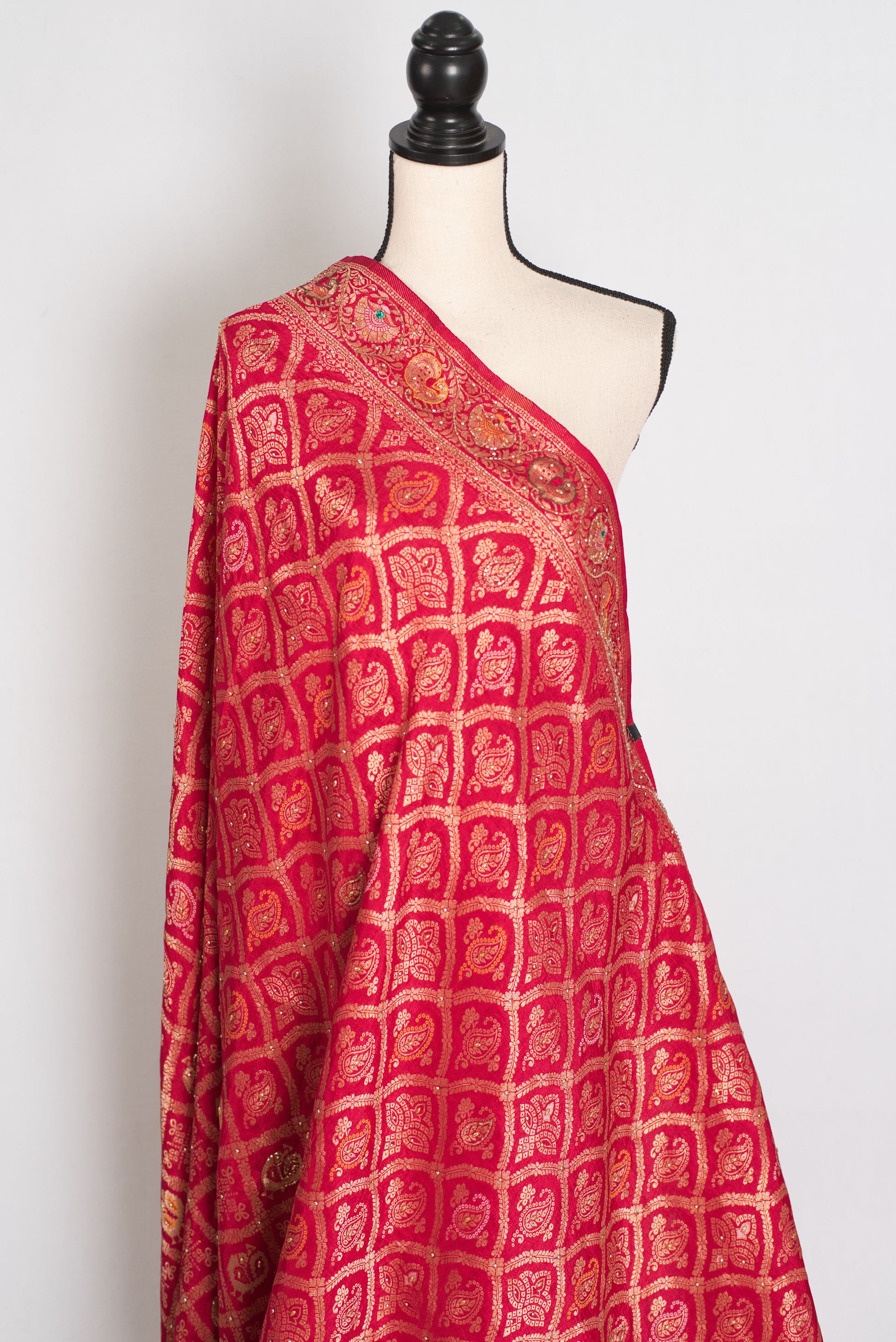 Asha | Rani Pink Cut Dana Hand Embroidery Dola Silk Banarasi Saree image 4