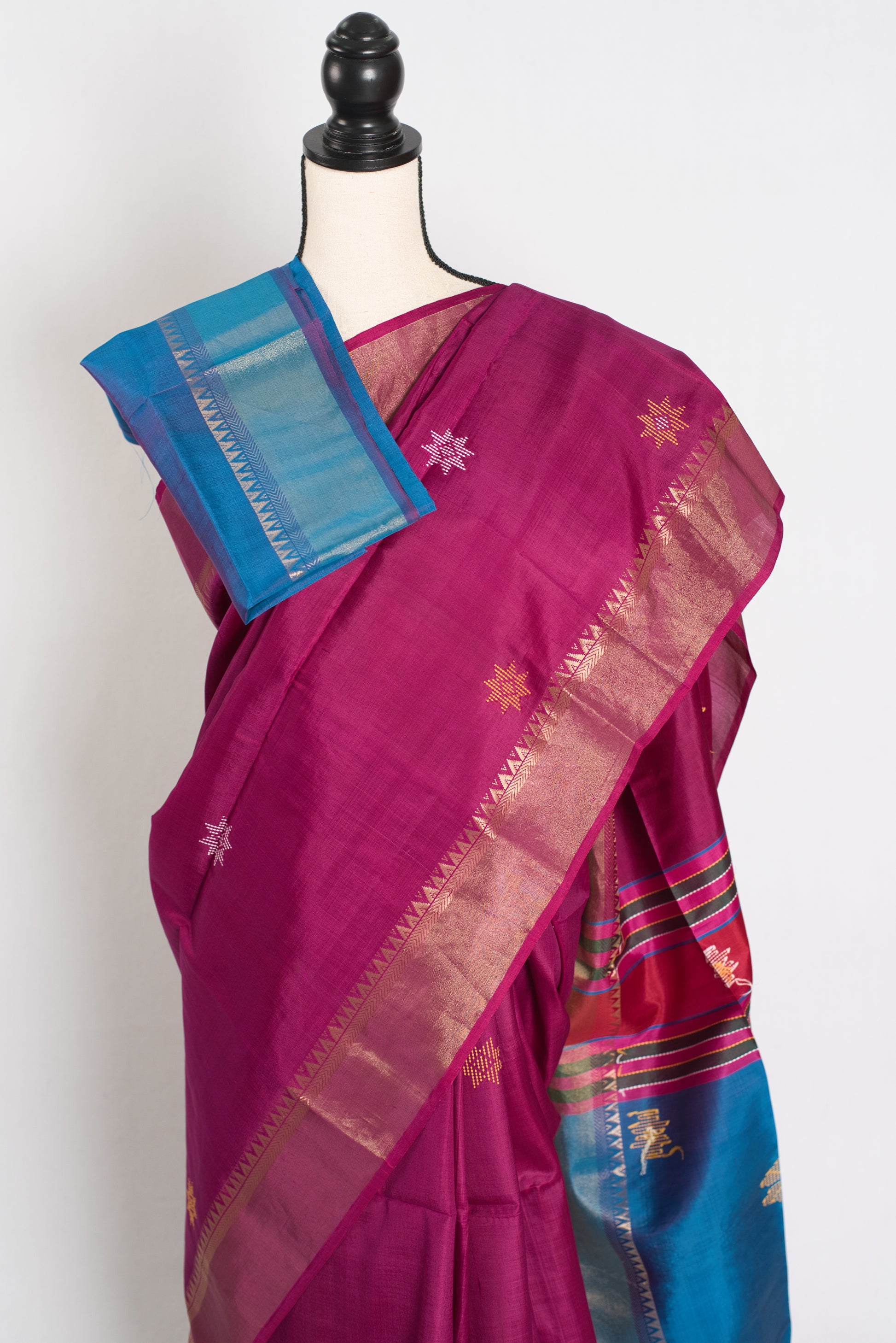 Sandhya : Lightweight Bishnupur Katan Silk Saree in Purple and Blue image 2