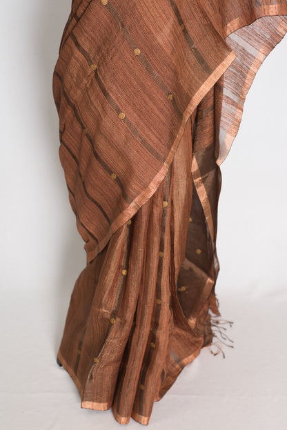 Bidisha Metallic Brown Pure Matka Tissue Bengali Handwoven Saree with Woven Gini image 5