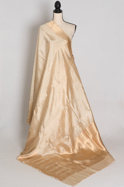 Shweta : Cream and Gold Satin Katan Silk Banarasi Saree | Silk Mark Certified image 1