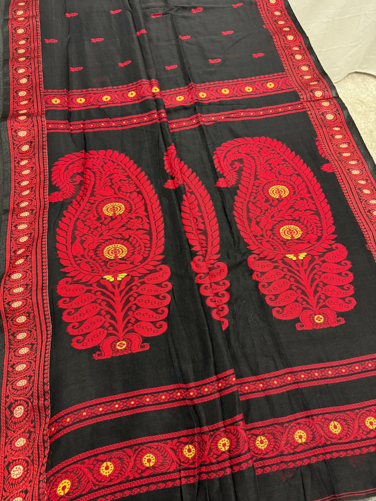 Medha : Black and Red Cotton Baluchari Saree Bengal Handloom image 6