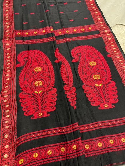 Medha : Black and Red Cotton Baluchari Saree Bengal Handloom image 6