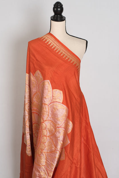 Farah : Rust Orange Tussar Georgette Banarasi Saree with Contemporary Design image 4