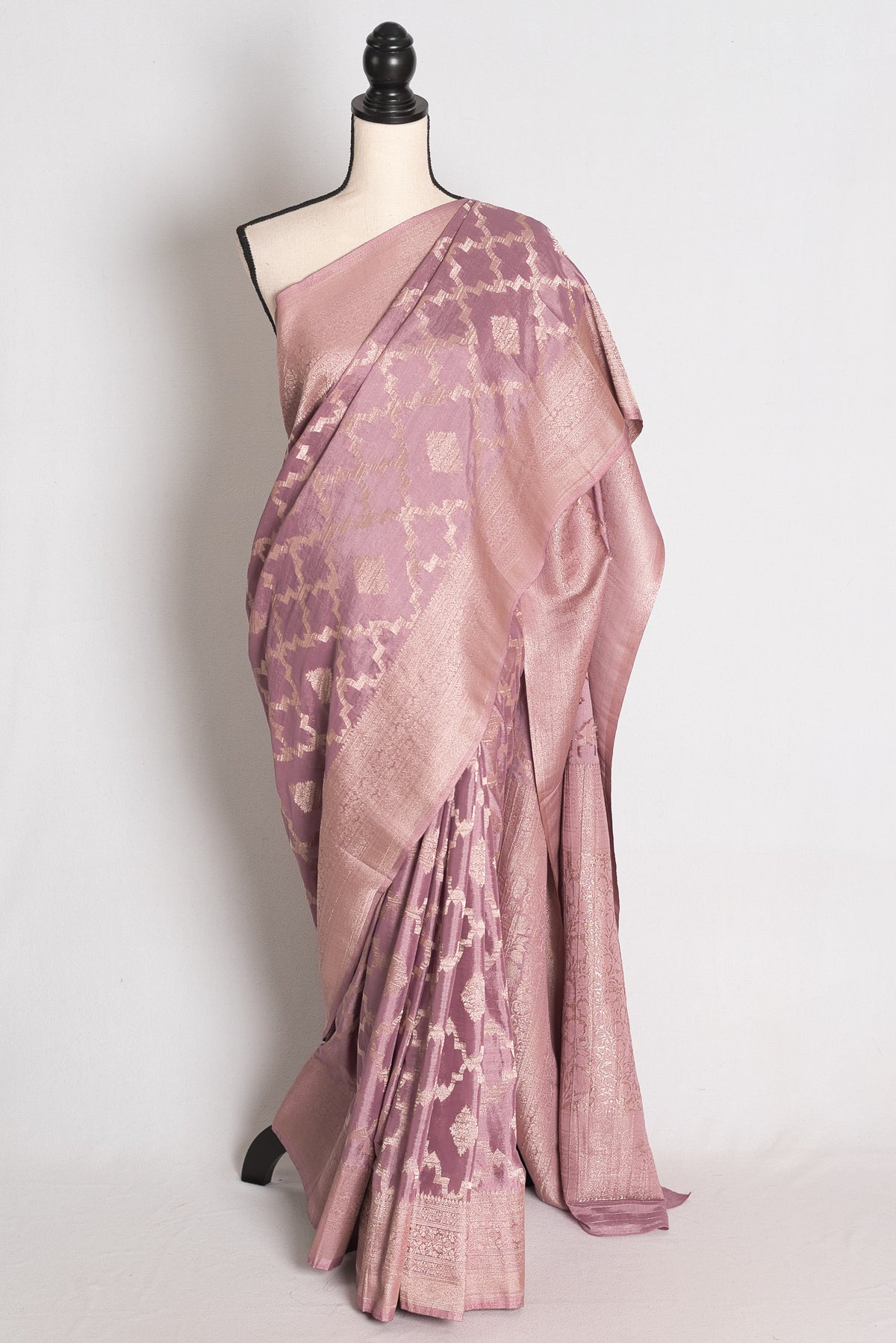 Tithi: Mauve and Gold Semi Georgette Banarasi Saree with 40 Size Blouse image 0