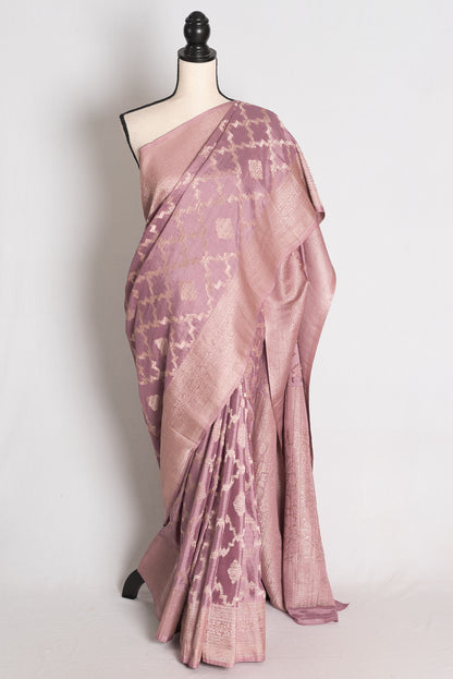 Tithi: Mauve and Gold Semi Georgette Banarasi Saree with 40 Size Blouse image 0